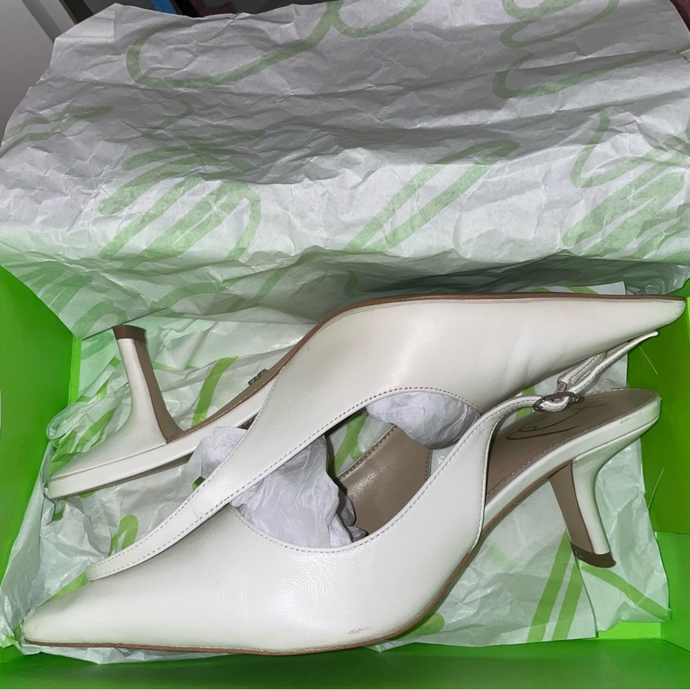 Sam Edelman Bianka Slingback Pump Heels Bright White Leather 8.5